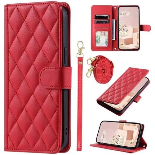 Compatible Avec Samsung Galaxy A05s 4g Coque Cuir Portefeuille Etui Folio Magnetique Housse Stand Antichoc Avec Fentes De Cartes Support Fonction-Rouge