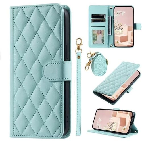 Compatible Avec Samsung Galaxy A05s 4g Coque Cuir Portefeuille Etui Folio Magnetique Housse Stand Antichoc Avec Fentes De Cartes Support Fonction-Vert Menthe