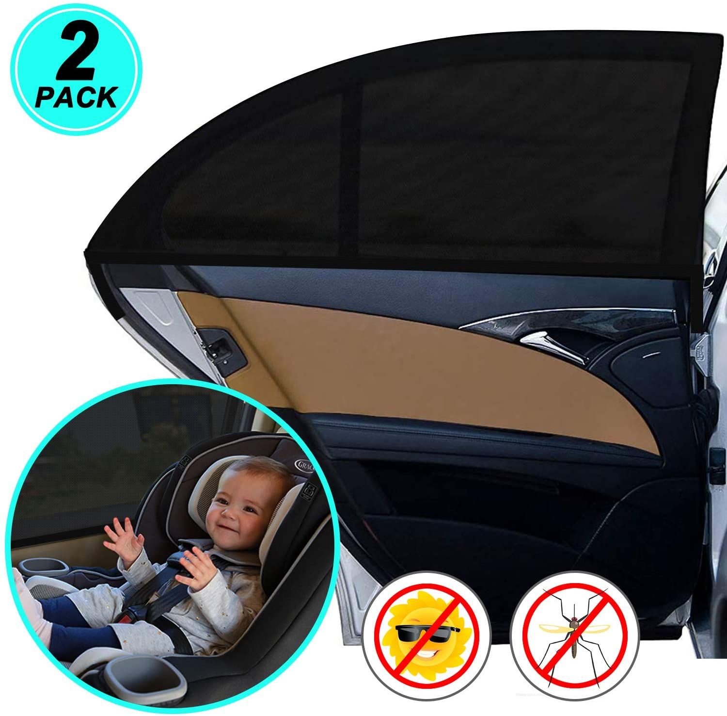 Pare-soleil universel pour fenêtre de voiture – 2 pièces en maille  respirante pour