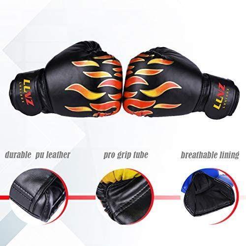 Gant de Boxe Enfant 3-14 Ans en Cuir Gant d'Entraînement de Boxe 4OZ 6OZ  pour MMA Muay Thai Kickboxing Sac de Frappe noir