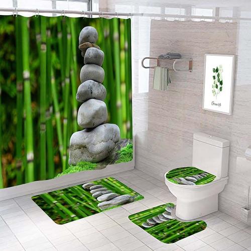 rideau de douche tissu imperméable rideau douche Rideau de douche 100%  Polyester imprimé bambou vert, ensemble de quatre pièces, ensemble de trois  pièces pour salle de bain d'hôtel, magnifiquement déc