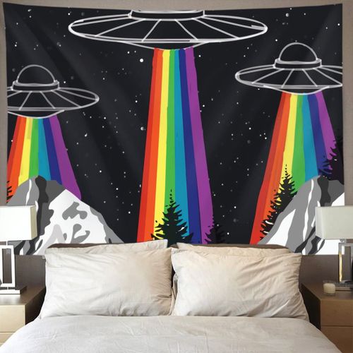 Deco Mural Decoration Chambre Femme Decoration Mural Tapisserie Bohème Mandala Hippie Arc-En-Ciel, Soucoupe Volante, Décoration Murale Pour Chambre À Coucher, Salon