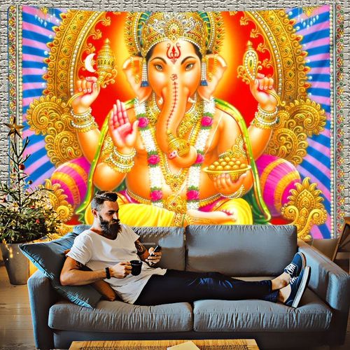 Decoration Chambre Decoration Chambre Femme Boheme Deco Dieu Ganesha ? Tapisserie D'éléphant Coloré, Tenture Murale Pour Cérémonie Religieuse, Décoration Spirituelle De Maison Salon Hindu