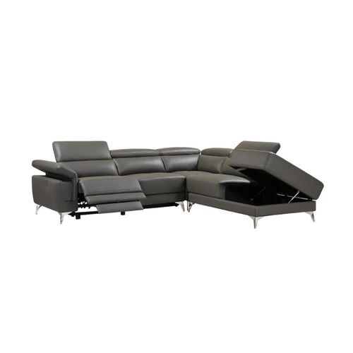 Canapé D'angle Relax Électrique En Cuir Pascaline - Anthracite - Angle Droit