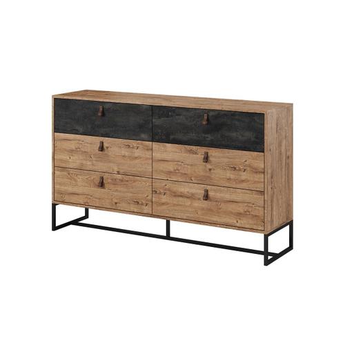 Commode - 6 Tiroirs - Noyer Et Anthracite - Malonski