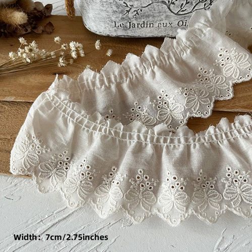 Tissu En Dentelle De Fleurs Brodées De Luxe Avec Décalcomanie,Marionnette,Beurre,Vêtements Cousus Bricolage,Col À Volants,Accessoires De Mariage Guipure,7cm De Large - Type Beige 7cm-2 Yard #A