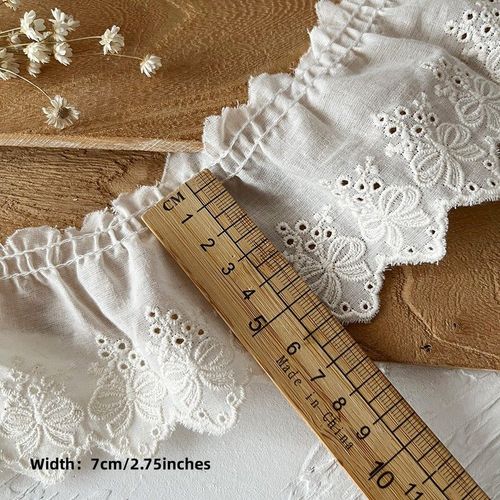 Tissu En Dentelle De Fleurs Brodées De Luxe Avec Décalcomanie,Marionnette,Beurre,Vêtements Cousus Bricolage,Col À Volants,Accessoires De Mariage Guipure,7cm De Large - Type White 7cm-10 Yard #A