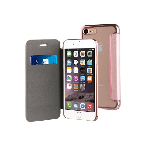 Muvit Life Bling Folio - Étui À Rabat Pour Téléphone Portable - Transparent, Bord Or Rose