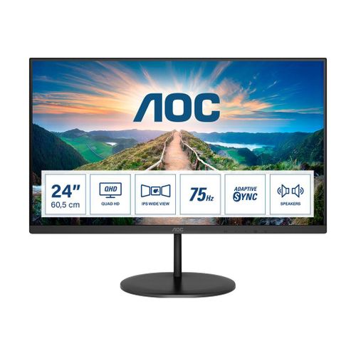 AOC Q24V4EA - Écran LED - 24" (23.8" visualisable) - 2560 x 1440 QHD @ 75 Hz - IPS - 250 cd/m² - 1000:1 - 4 ms - HDMI, DisplayPort - haut-parleurs - noir