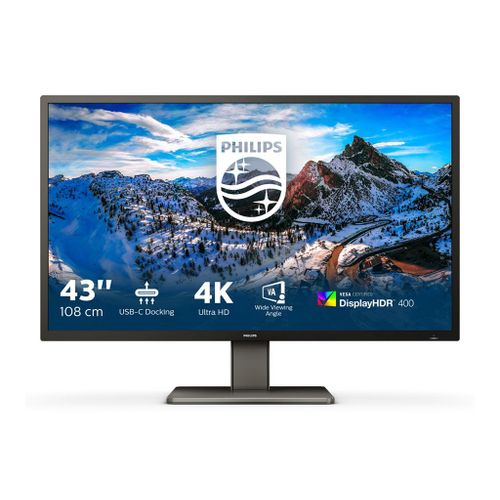 Philips 439P1 - Écran LED - 43" - 3840 x 2160 4K @ 60 Hz - VA - 400 cd/m² - 4000:1 - DisplayHDR 400 - 4 ms - 3xHDMI, DisplayPort, USB-C - haut-parleurs - texture noire
