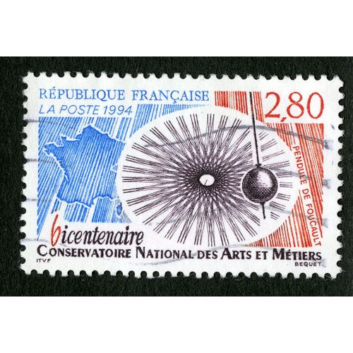 Timbre Oblitéré Bicentenaire Conservatoire National Des Arts Et Métiers,République Française,La Poste 1994,2,80