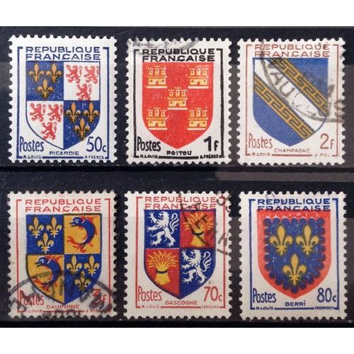 Série Blasons / Armoiries 1953 - N° 951 Picardie + 952 + 953 Champagne + 954 + 958 + 959 Obl - France Année 1953 - Brn83 - N31354