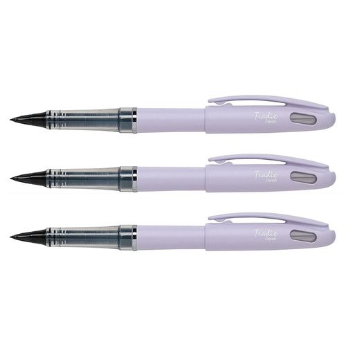 Pentel Lot De 3 Feutres Plume Tradio Trj97 Encre Noire Corps Pastel Crocus