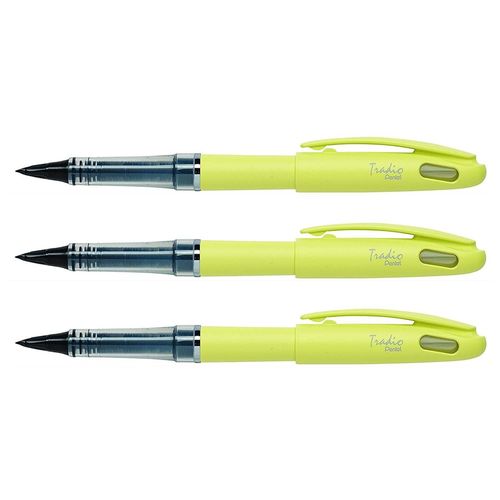 Pentel Lot De 3 Feutres Plume Tradio Trj97 Encre Noire Corps Pastel Mimosa