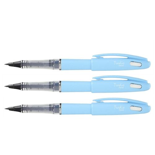 Pentel Lot De 3 Feutres Plume Tradio Trj97 Encre Noire Corps Pastel Myosotis