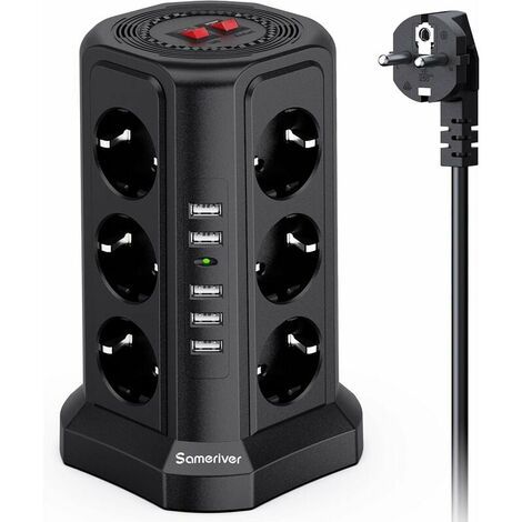 Multiprise tour, multiprise avec 12 prises et 5 ports USB (2... - 2