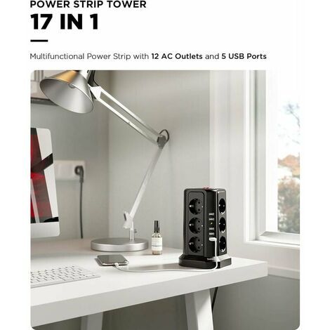 Multiprise tour, multiprise avec 12 prises et 5 ports USB (2... - 3