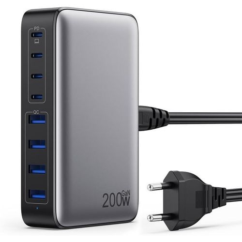 200w Usb C Charger, Fast Charger With Gan Iii Tech, 8 Ports Pd Qc Pps Multiple Socket, 65w Laptop Charger Adapter Compatible With Macbook Pro/Air Laptop, Iphone, Ipad Pro, Galaxy, Steamdeck
