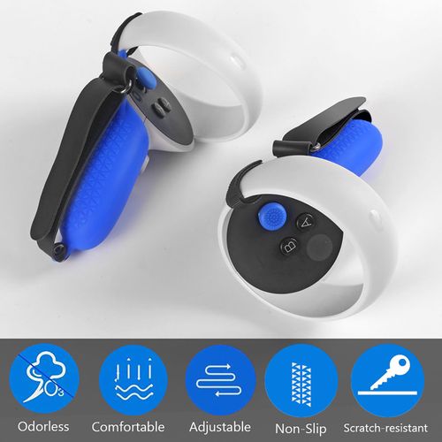 Grip De Protection Compatible Oculus Quest 2 Manette Accessoire Housse De Protection Avec Sangle Réglable - Bleu