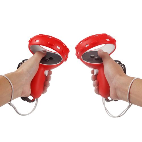 Housse De Protection Compatible Oculus Quest 2 Vr Etui De Protection Pour Manette En Silicone Souple Avec Dragonne Rouge