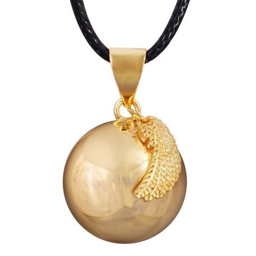 Bola de grossesse boule aile d'ange dorée avec collier en cuir