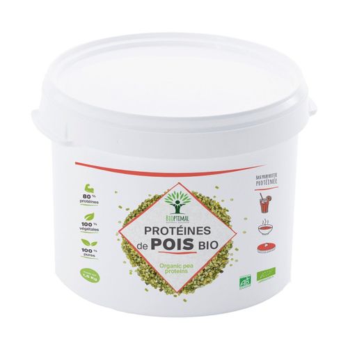 Protéine De Pois Bio - Bioptimal - 80% Protéines - 12% Bcaa - Haute Digestibilité - Energie Sport Musculation - Poudre De Pois Jaune - 100% Pur - Conditionné En France - Certifié Ecocert - 1,5 Kg 