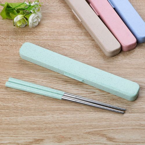 Baguettes De Voyage Portables Chinoises Avec Boîte De Rangement, Baguettes Alimentaires, Baguettes De Paille De Blé En Acier Inoxydable 304 1 Paire
