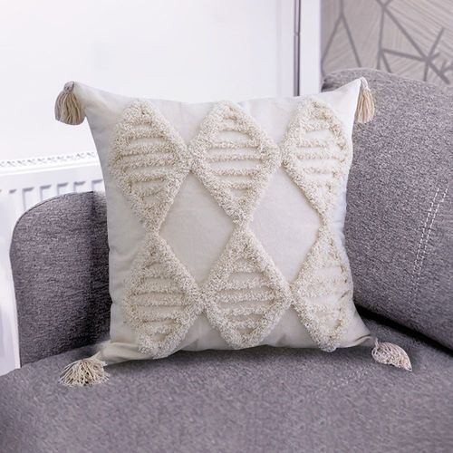 Housse De Coussin Tissée À La Main, Taie D'oreiller Boho Avec Glands, Décoration De Maison, Tissée À La Main, Beige, Décoration De Canapé Et De Salon