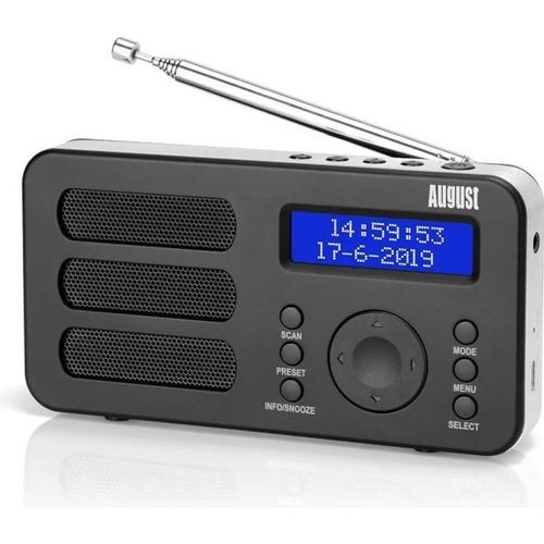 Radio Portable Rechargeable FM DAB RNT Noir - AUGUST MB225 - Poste Radio Numérique Digital, Batterie, Aux Jack 3.5 Portative, Alarme