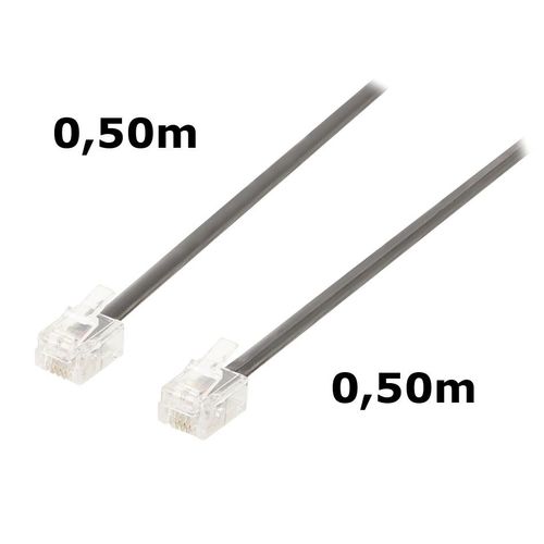 Cordon Téléphone ou ADSL RJ11 mâle vers RJ11 mâle - Noir - 0,50 m