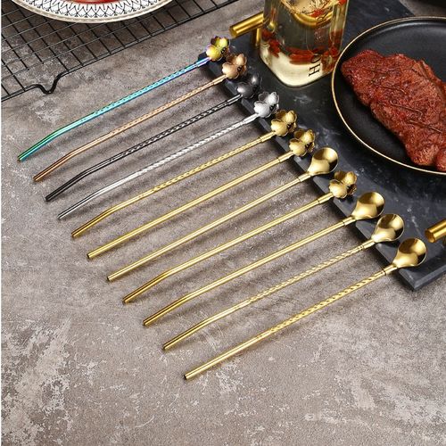 Paille À Boire En Métal En Acier Inoxydable, Cuillère À Café Réutilisable, Tête De Fleur, Filtre À Thé, Accessoires De Bar