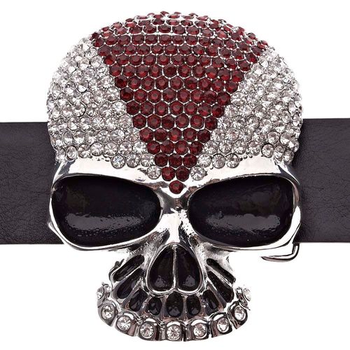 Iced Out Hip Hop Crâne Ice Ceinture - Argent / Rouge