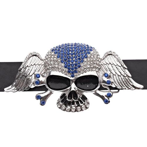 Iced Out Bling Hip Hop Crâne Wings Xxl Ceinture - Argent Blu