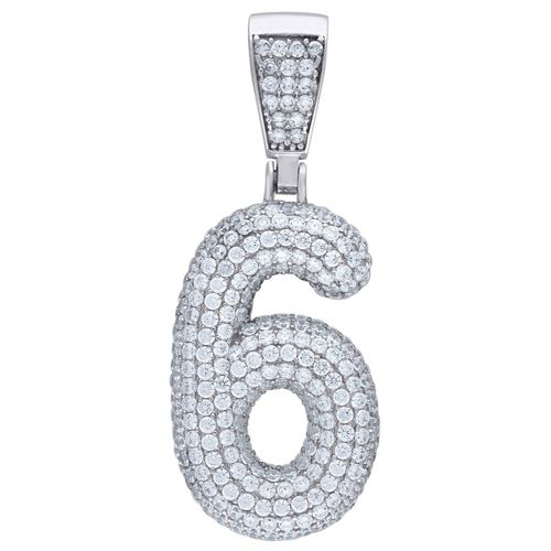 Premium Bling 925 Argent Sterling 48mm Pendentif Nombre 6
