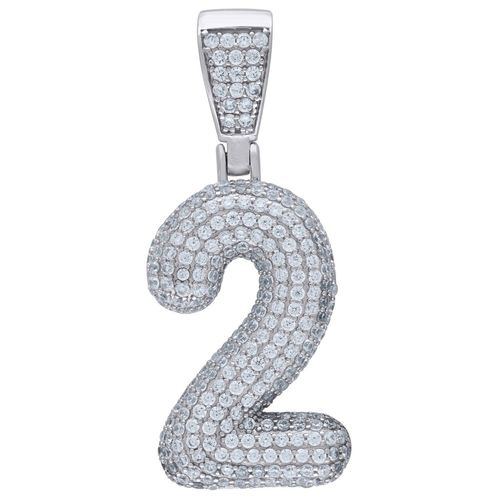 Premium Bling 925 Argent Sterling 48mm Pendentif Nombre 2