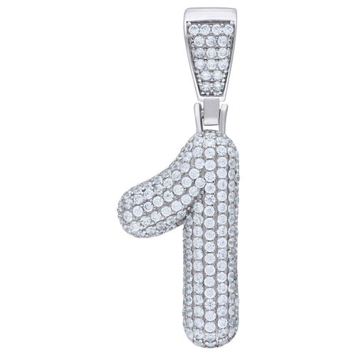 Premium Bling 925 Argent Sterling 48mm Pendentif Nombre 0