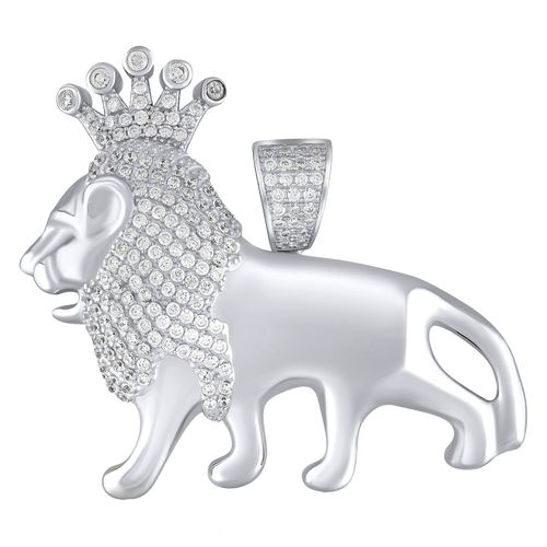 Premium Bling - 925 Argent Sterling King Lion Pendentif
