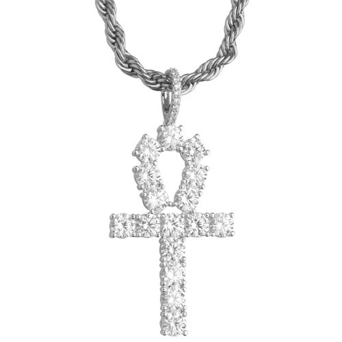 Iced Out Bling Ankh Pendentif - Zircone Croix Argent