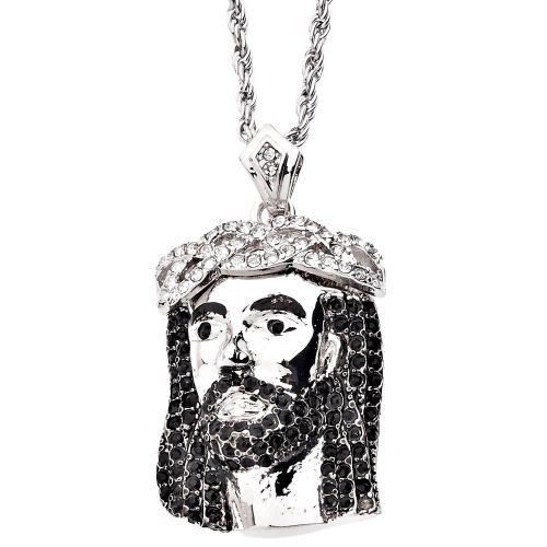 Iced Out Bling Religion Jesus Pendentif - Opened Eyes Argent