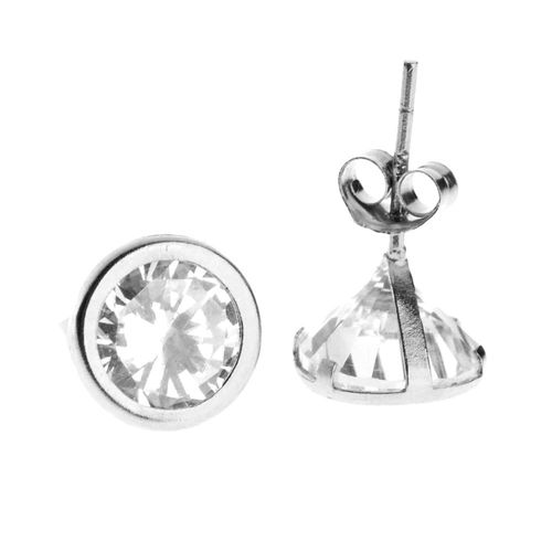 14k Or Blanc Iced Out Stud Clou D'oreille - Bezel Rond 7mm