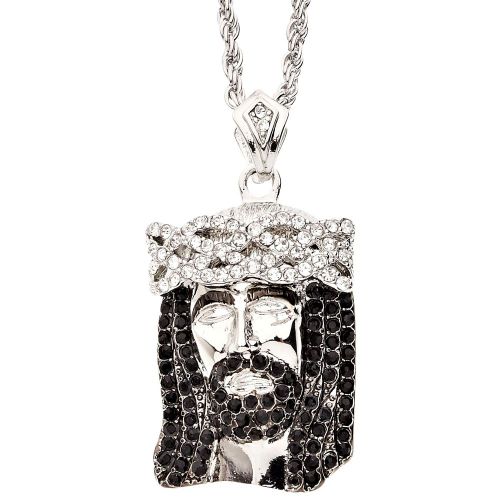 Iced Out Bling Religion Jesus Pendentif - Closed Eyes Argent