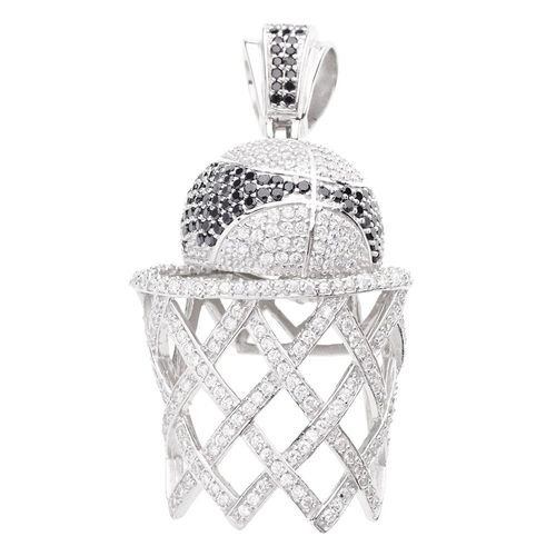 925 Iced Out Sterling Argent Penditif - Basket Ball