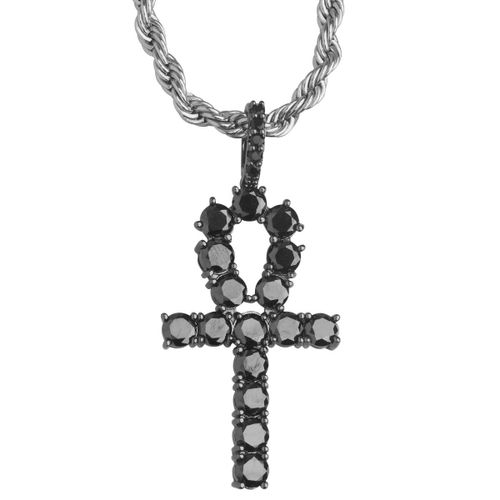 Iced Out Bling Ankh Pendentif - Zircone Croix Noir