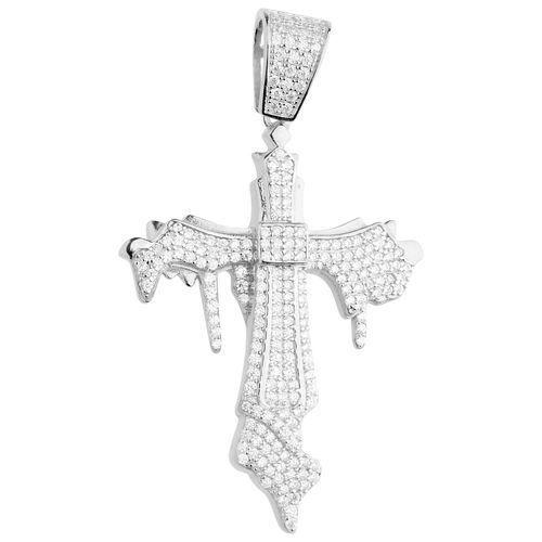 Premium Bling 925 Argent Sterling Drip Croix Pendentif