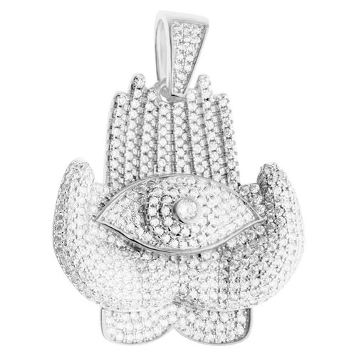 Premium Bling - 925 Argent Sterling Hamsa Mains Pendentif