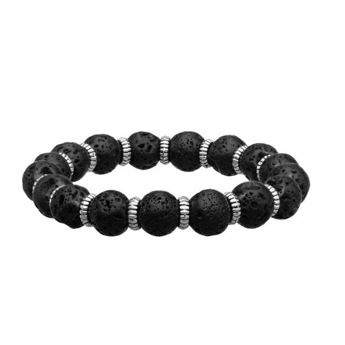 Bracelet De Perles De Satin De Lave Noir