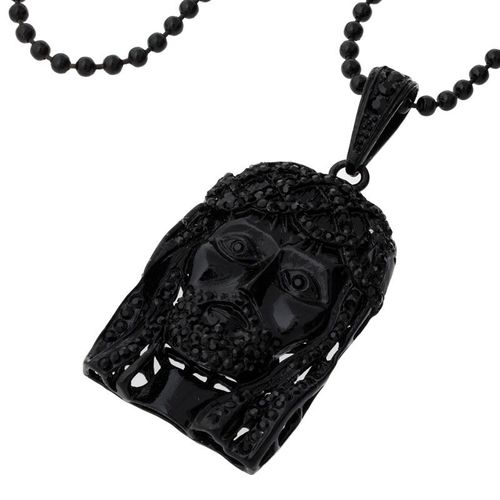 Iced Out Bling Hip Hop Chaîne - Bling Jesus Face Noir