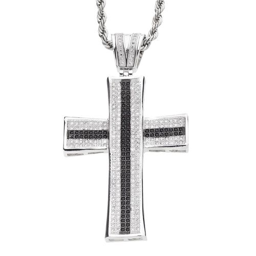 Iced Out Bling Micro Pave Penditif - Stripe Concave Croix Bk