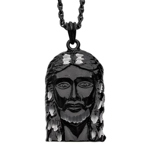 Iced Out Bling Diamond Cut Penditif - Jesus Face Noir