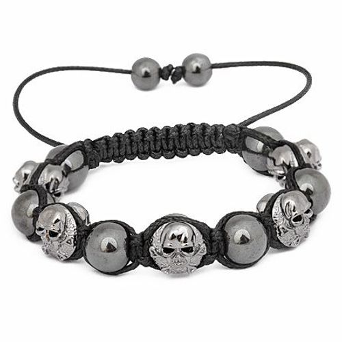 Unisex Bling Beads Bracelet - Gun Métal Crâne